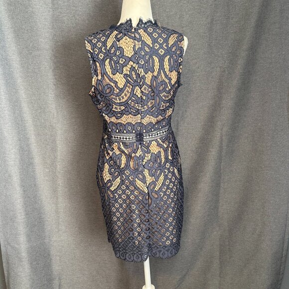 Francescas Mi Ami Dress Womens M Blue Lace Bodycon Zipper Back Elegant Details - Picture 2 of 10